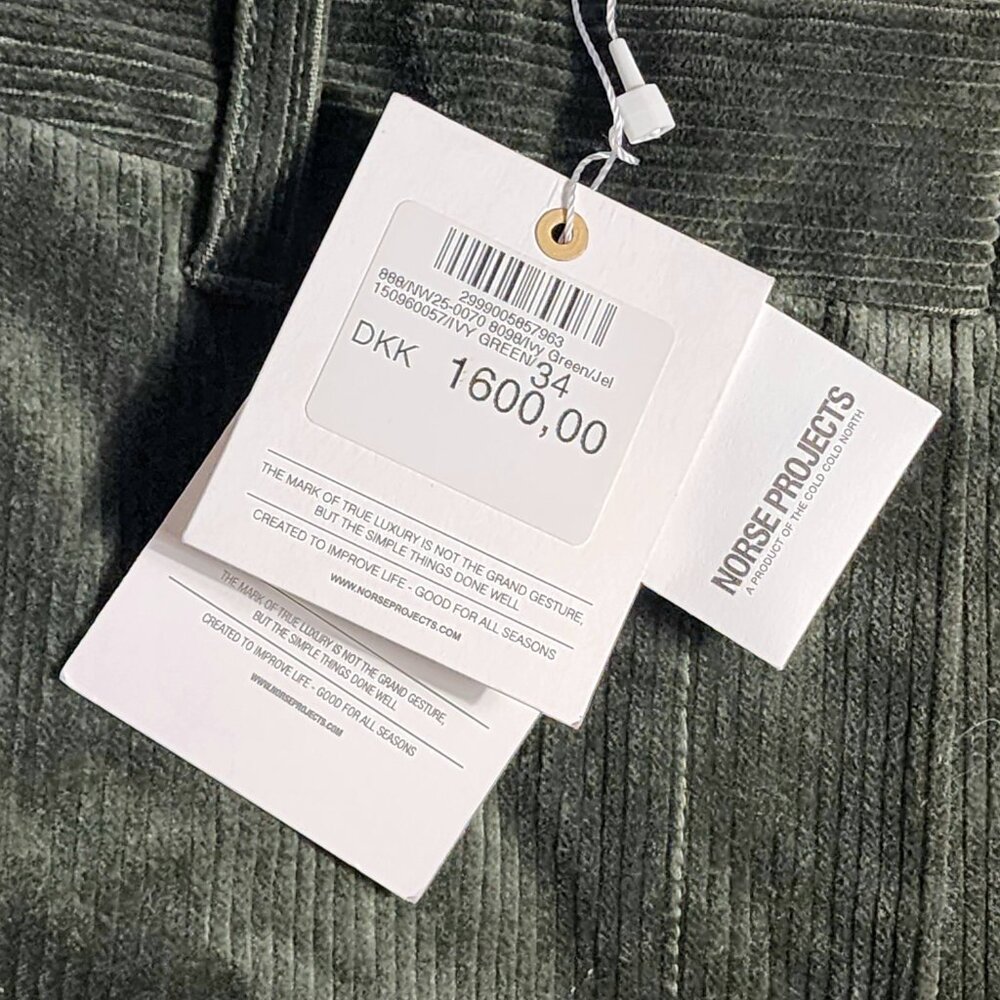 Norse Projects Jelena Cords Ivy Green Women's Size 34 Made in Italy - Picture 4 of 13